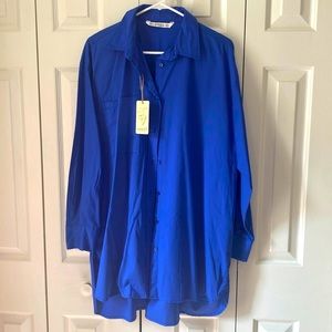 Cobalt blue button shirt, modest, long sleeve, size L, NWT